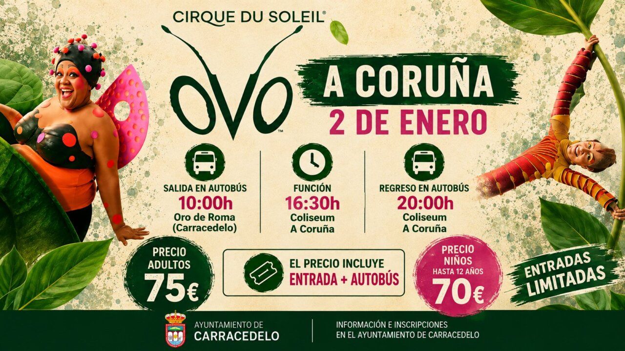 Cartel de la excursión a A Coruña para ver Cirque du Soleil OVO