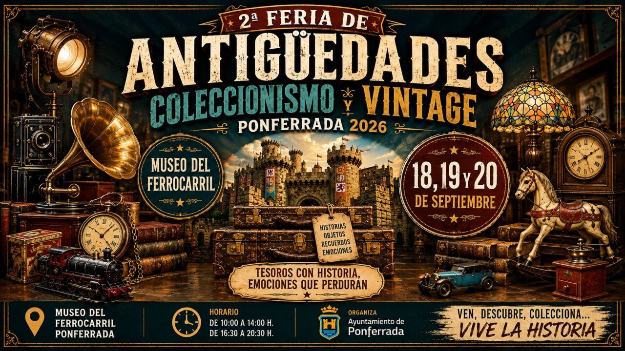 Cartel de la segunda feria de antigüedades y coleccionismo en Ponferrada
