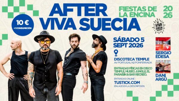 Cartel de la fiesta Aftersuecia en la Discoteca Temple de Ponferrada