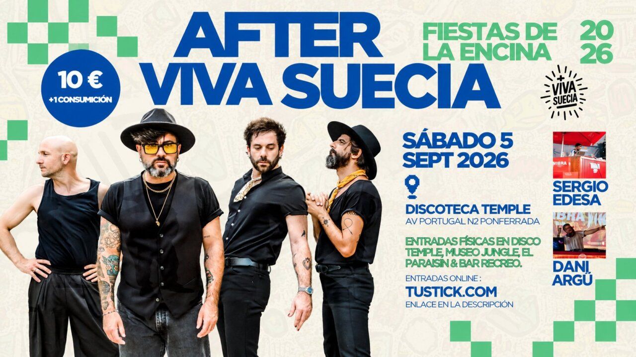 Cartel de la fiesta Aftersuecia en la Discoteca Temple de Ponferrada