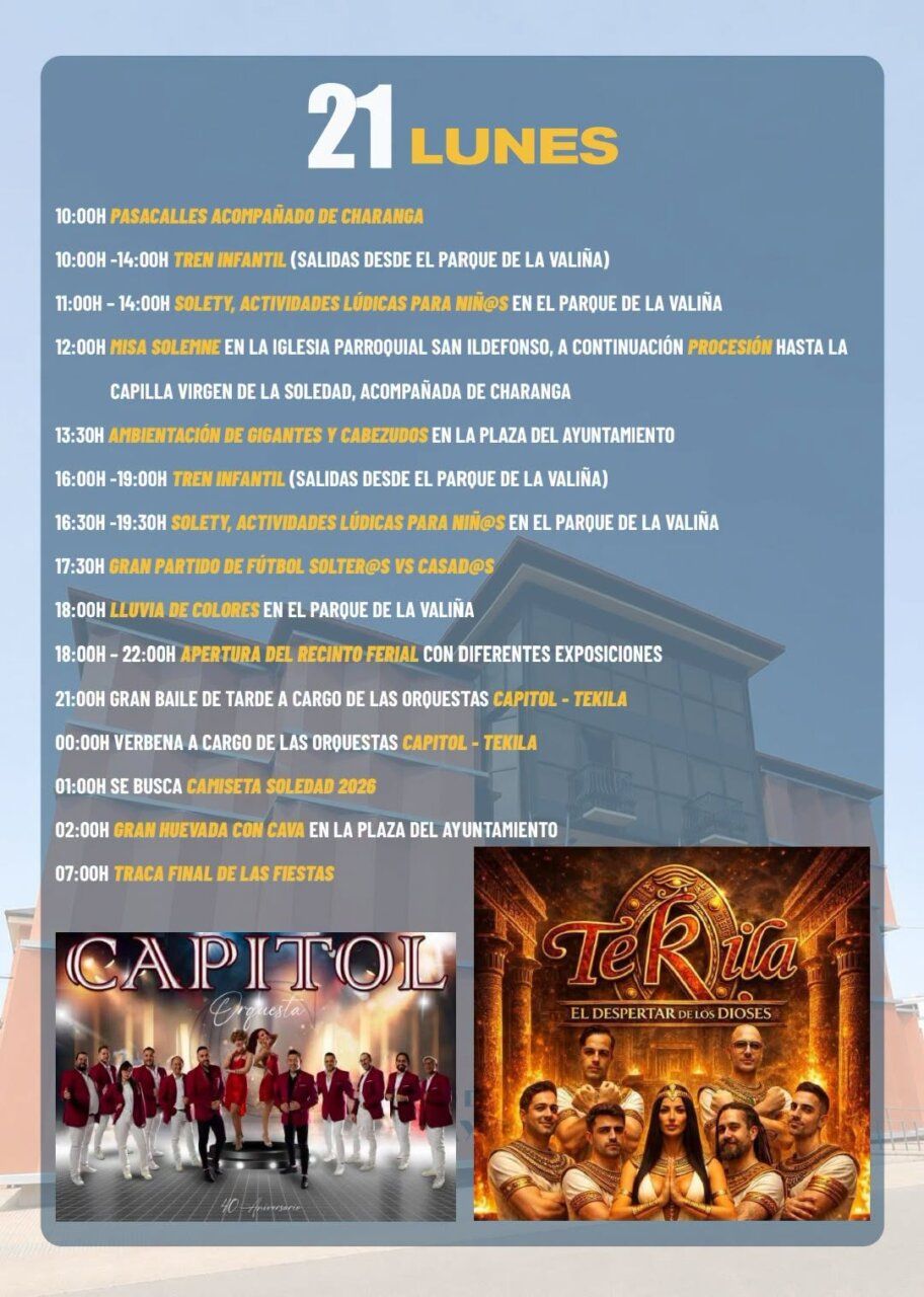 Programa de actividades para las fiestas de La Soledad 2026 en Camponaraya