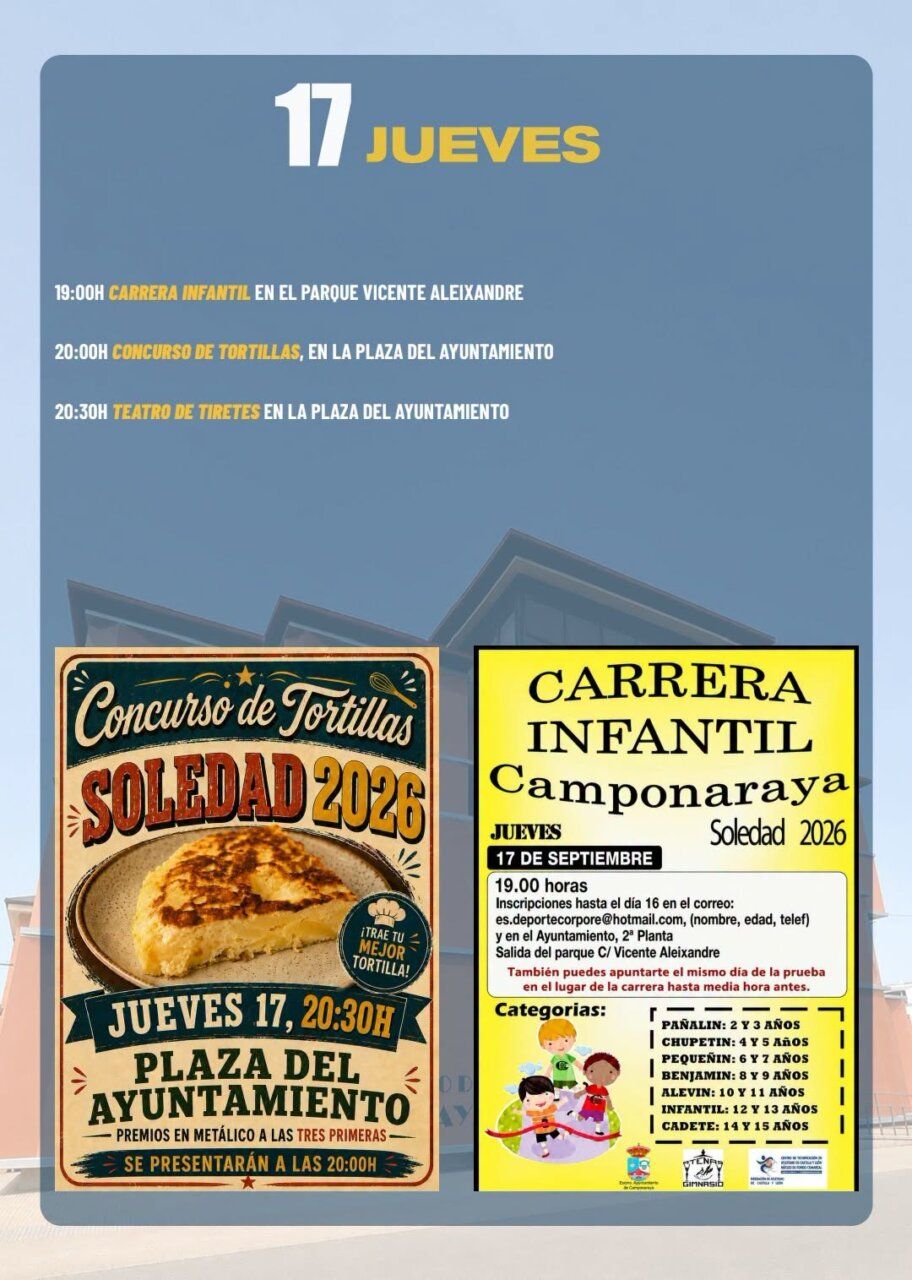 Cartel de actividades del jueves en las fiestas de La Soledad 2026.