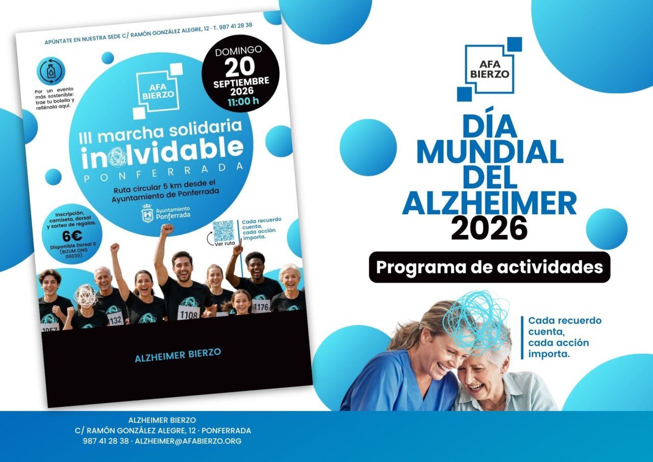 Cartel de la III Marcha Solidaria Inolvidable en Ponferrada para el Día Mundial del Alzheimer.