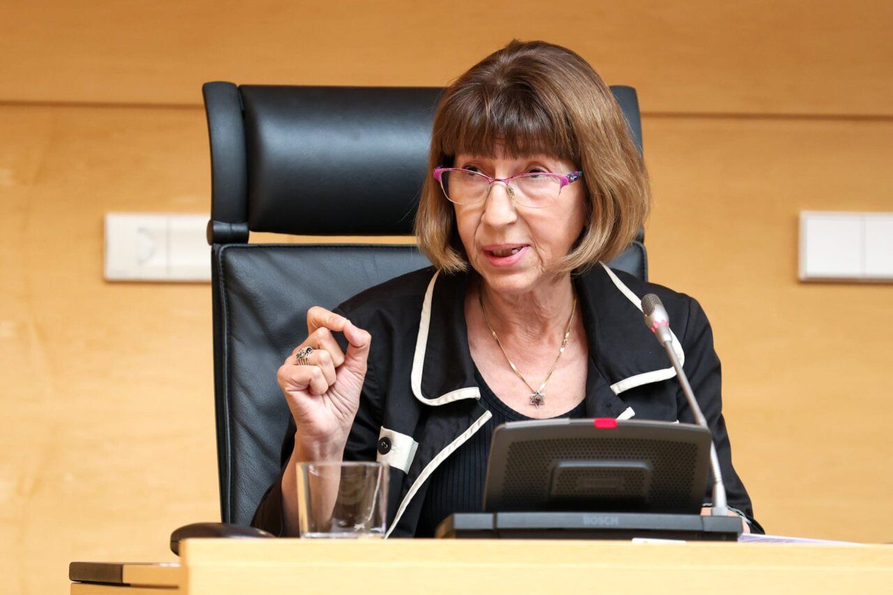 Mabel Fernández hablando en una comisión sobre educación