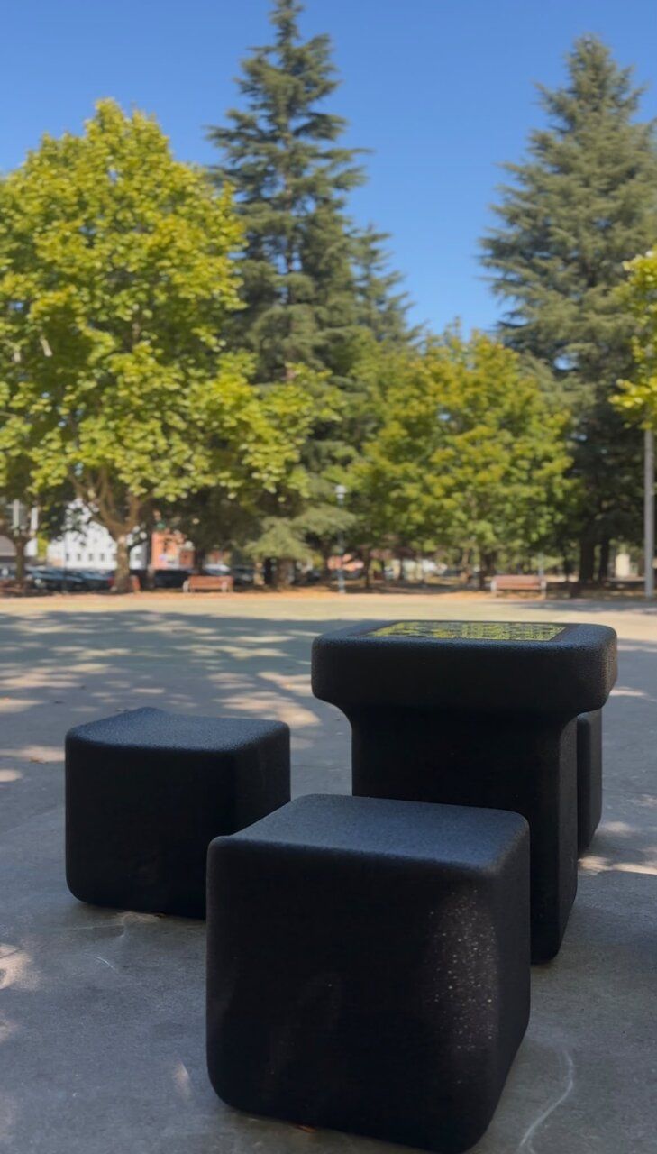 Mesas de ajedrez en el Parque de la Concordia rodeadas de árboles