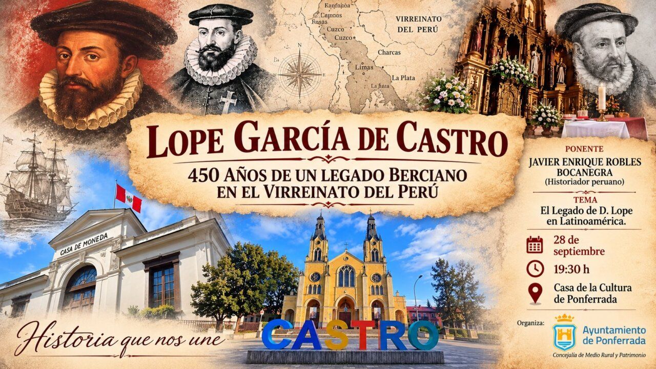 Cartel de la conferencia sobre Lope García de Castro en Ponferrada