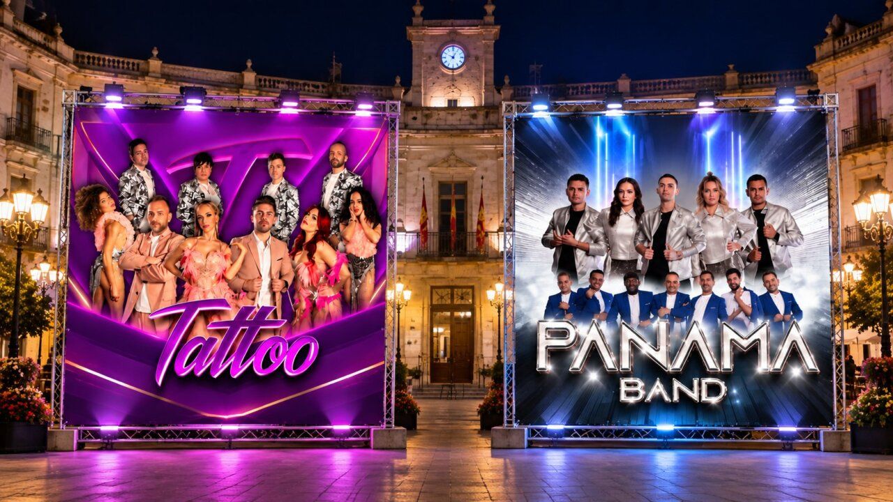 Carteles de los grupos Tattoo y Panama Band en Camponaraya