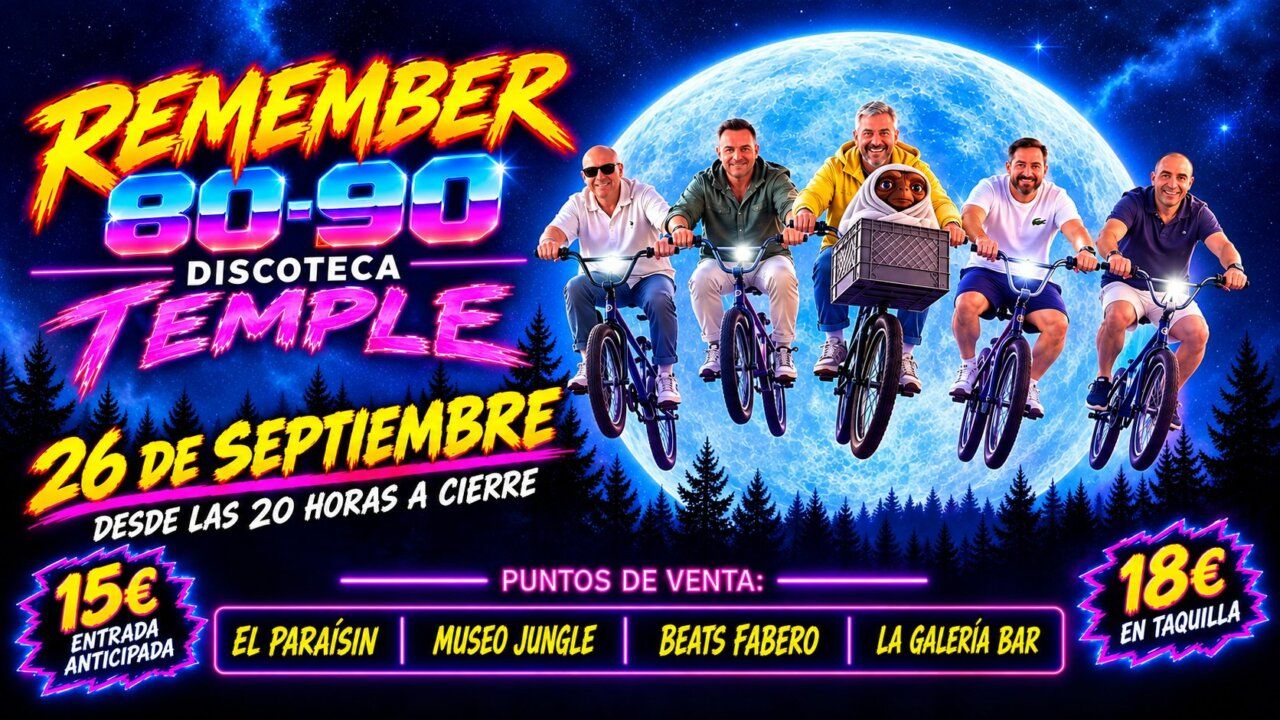 Cartel del evento Remember 80-90 en la discoteca Temple de Ponferrada