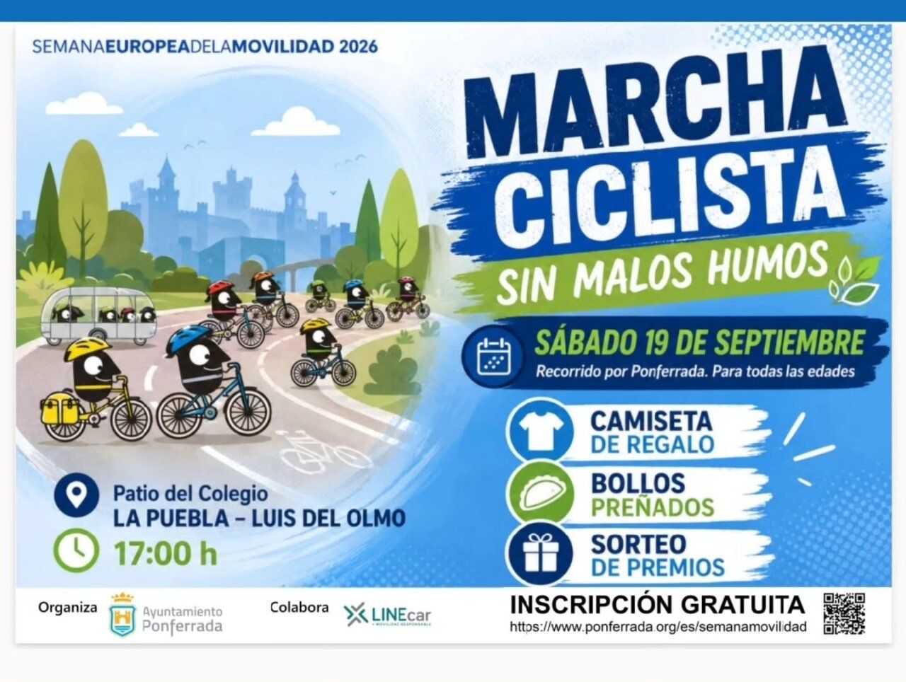 Cartel de la Semana Europea de la Movilidad en Ponferrada con ciclistas