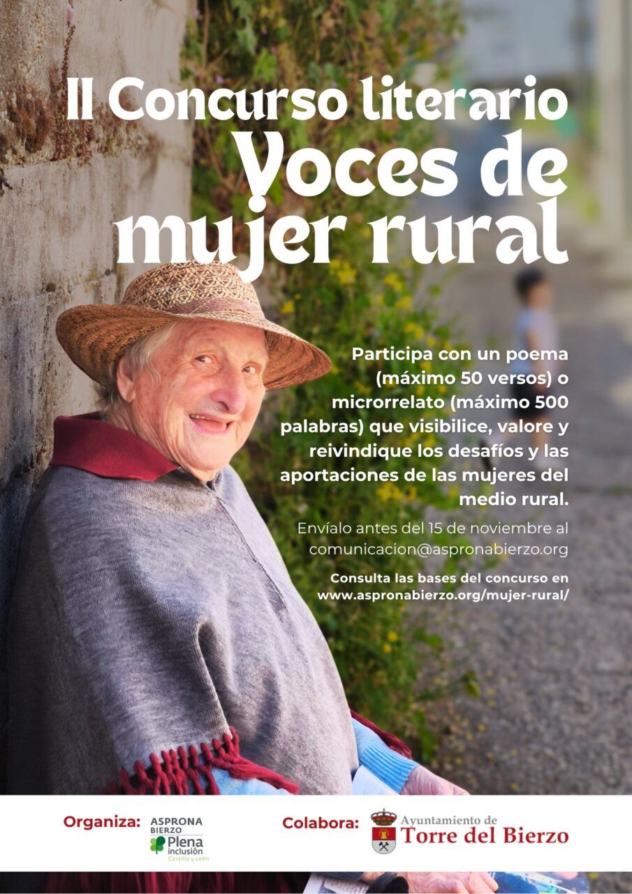 Cartel del II Concurso Literario Voces de Mujer Rural con una mujer sonriente