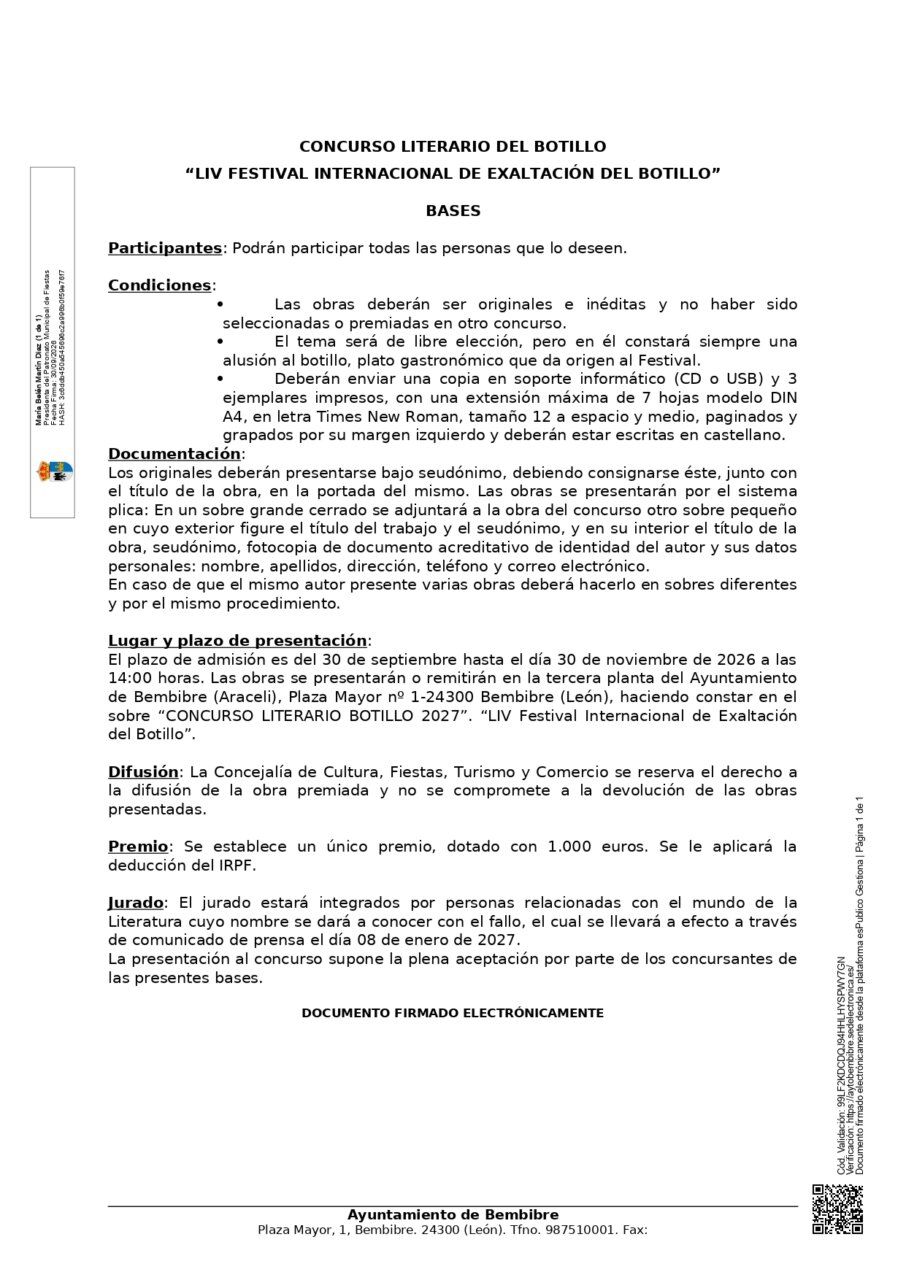 Bases del concurso literario del Festival Internacional de Botillo 2027