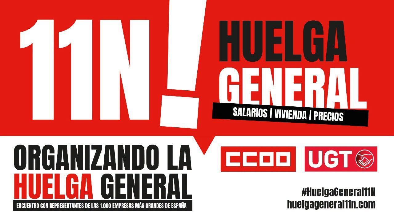 Cartel gráfico anuncia huelga general del 11N y reivindica salarios, vivienda y precios.