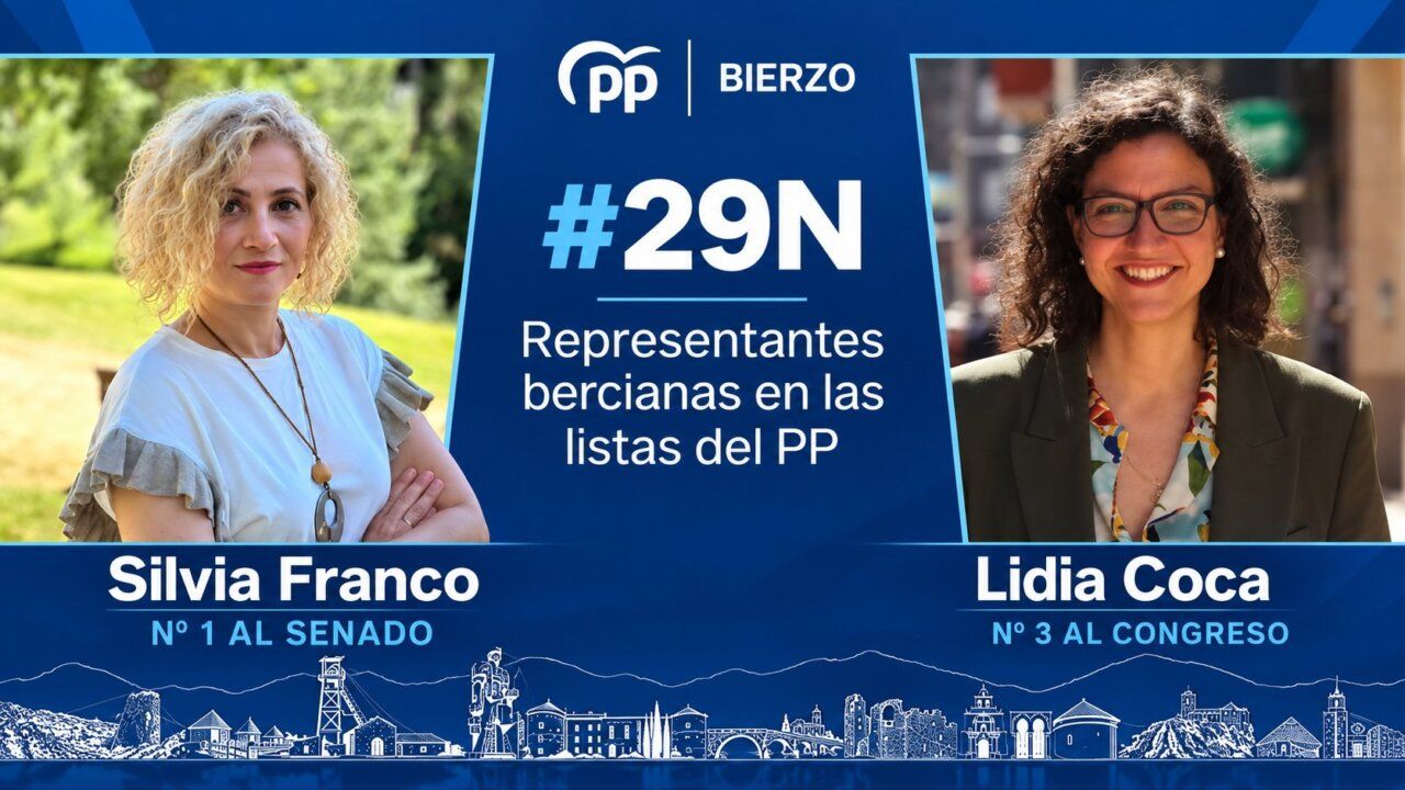 Cartel del PP Bierzo con retratos de Silvia Franco y Lidia Coca para el 29N