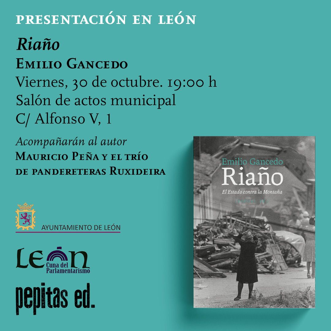 Cartel de presentación del libro Riaño, de Emilio Gancedo, en León.