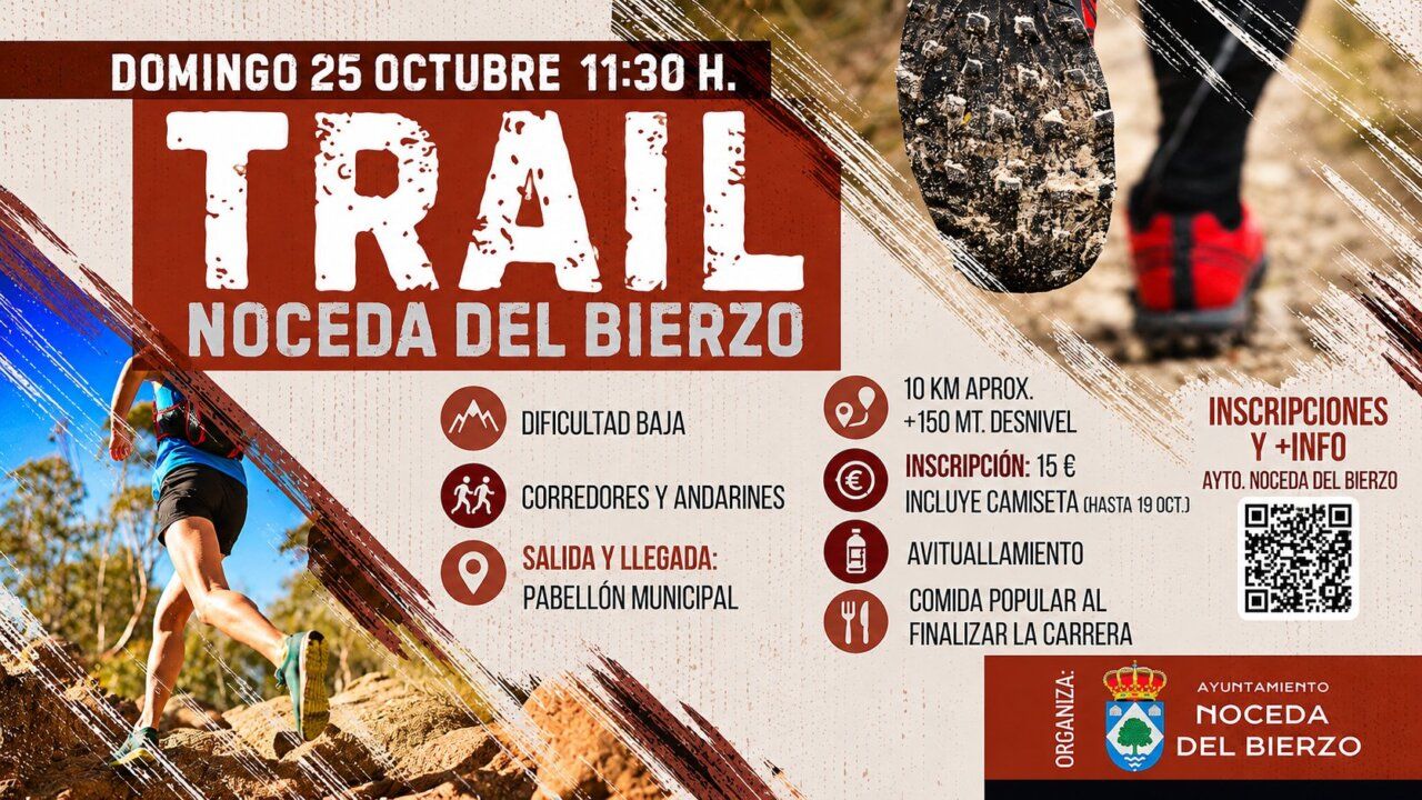 Cartel promocional del Trail Noceda del Bierzo con detalles de la carrera.