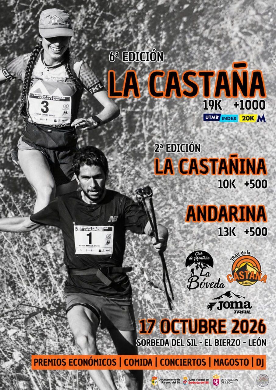 Cartel del Trail de La Castaña con corredores en acción