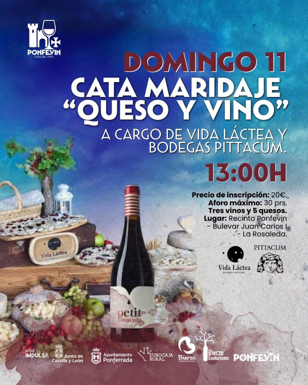 Cartel de cata maridaje de queso y vino en Ponferrada