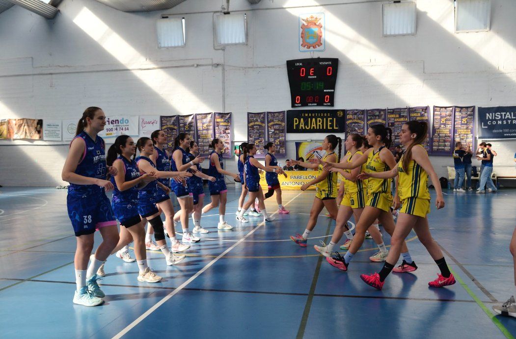 Jugadoras de baloncesto saludándose en el Pabellón Antonio