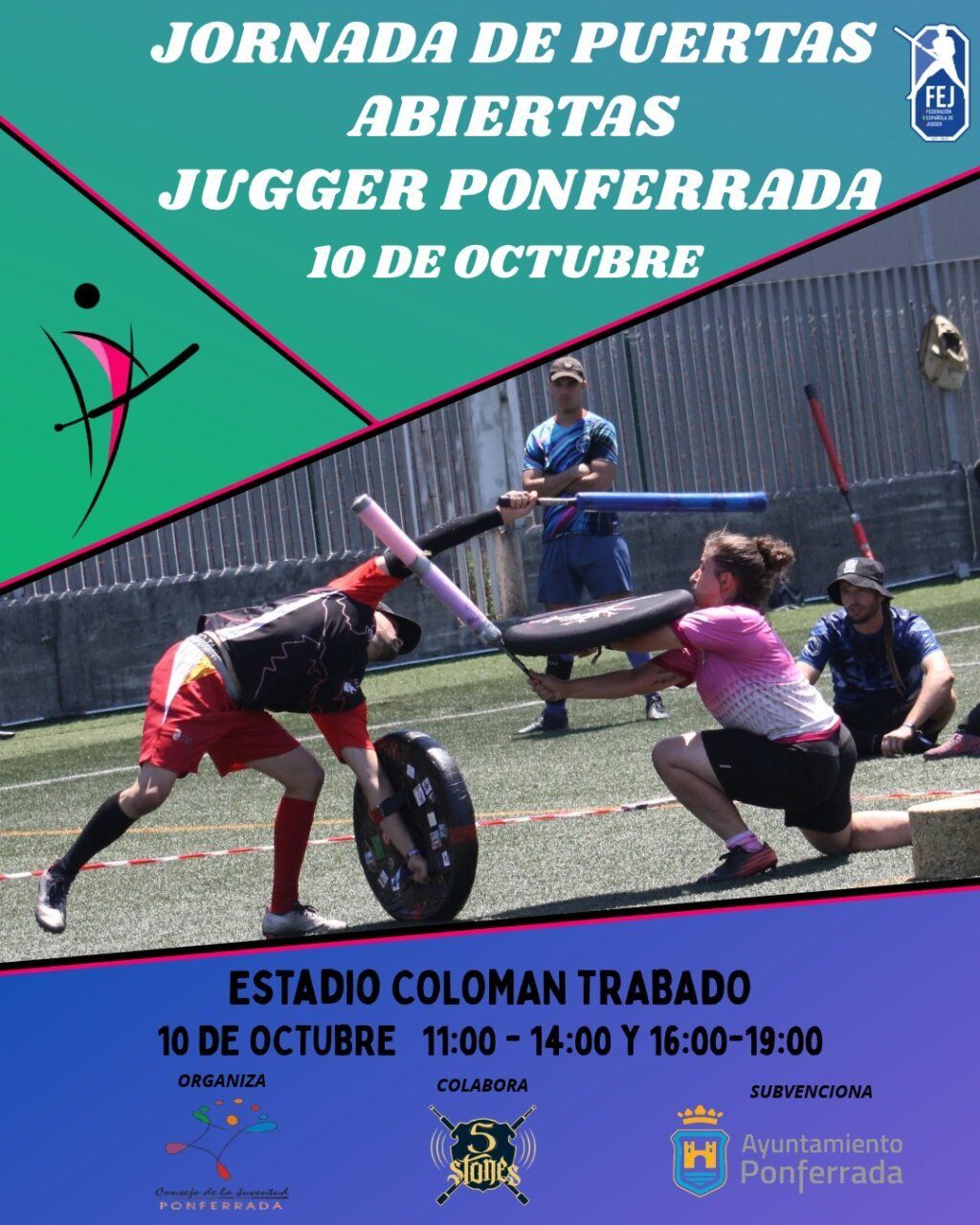 Cartel de jornada de puertas abiertas de Jugger en Ponferrada