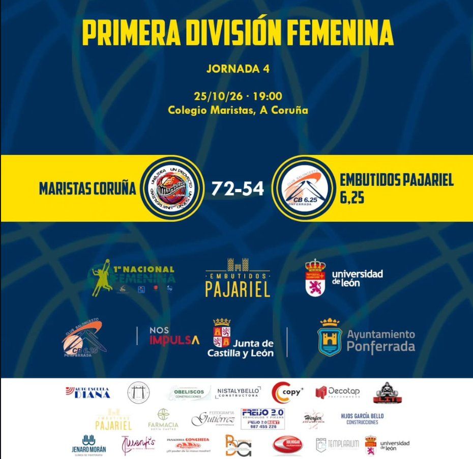 Gráfico del partido: Maristas Coruña 72-54 Embutidos Pajariel en Primera División Femenina.