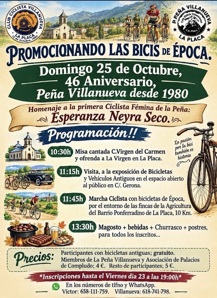 Celebración del 46 aniversario de la Peña Ciclista Villanueva con bicicletas antiguas.