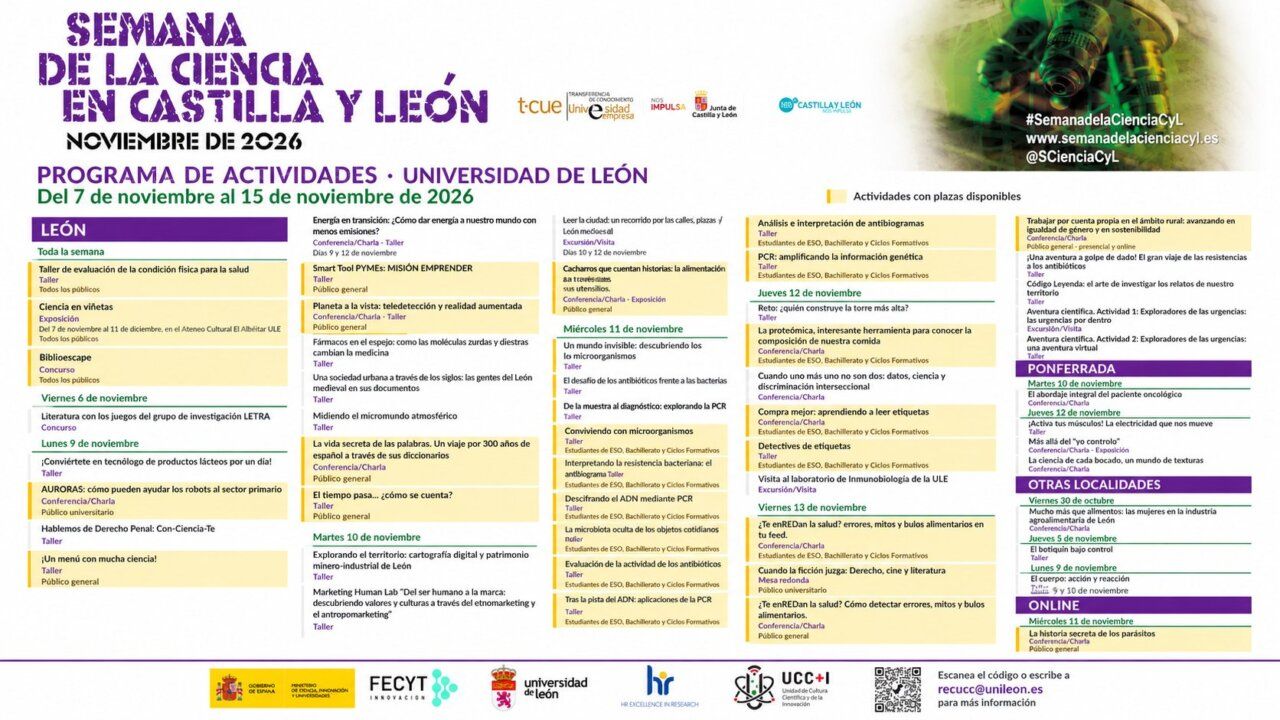 Cartel con el programa de actividades de la Semana de la Ciencia de Castilla y León 2026